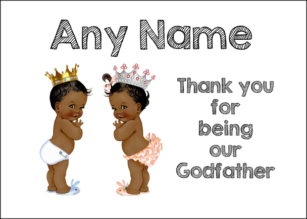 Baby Twin Black Boy & Girl Godfather Thank You  Personalised Printed Certificate