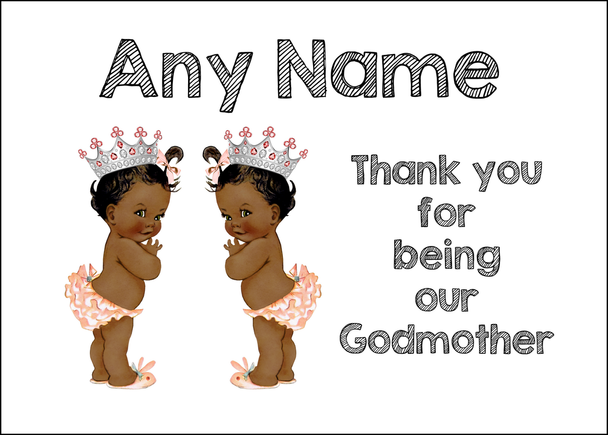 Baby Twin Black Girls Godmother Thank You  Personalised Printed Certificate