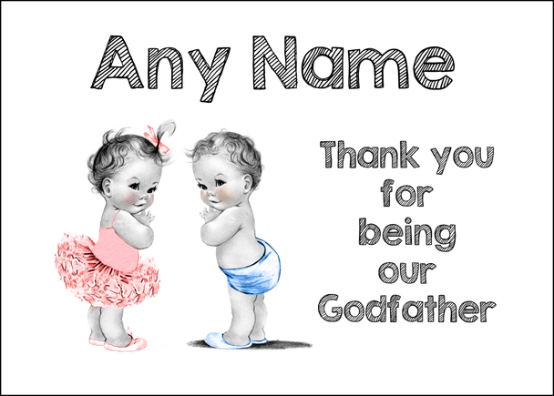 Baby Twin Boy & Girl Godfather Thank You  Personalised Printed Certificate