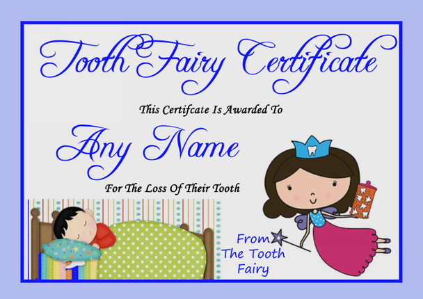 Blue Personalised Tooth Fairy Certificate