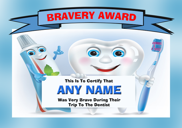 Personalised Dentist Visit Children's Bravery Award Certificate Blue