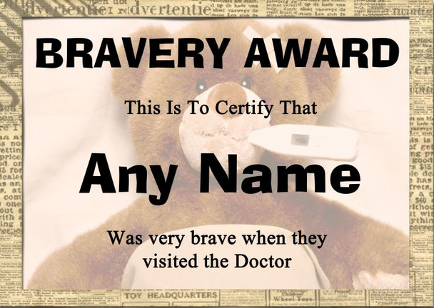 Poorly Teddy Bear Bravery Award Personalised Certificate Doctor