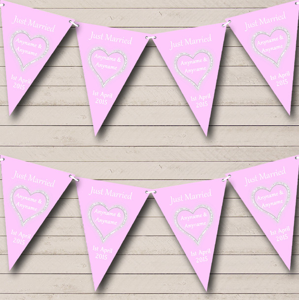 Pink And White Just Married Wedding Venue or Reception Bunting