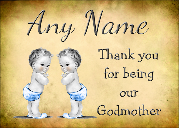 Vintage Baby Twin Boys Godmother Thank You  Personalised Printed Certificate