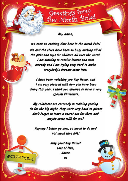 Red North Pole Personalised Christmas Letter From Santa