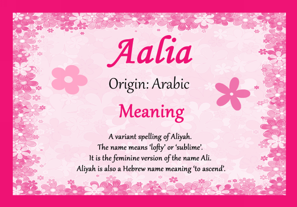 Aalia Personalised Name Meaning Certificate