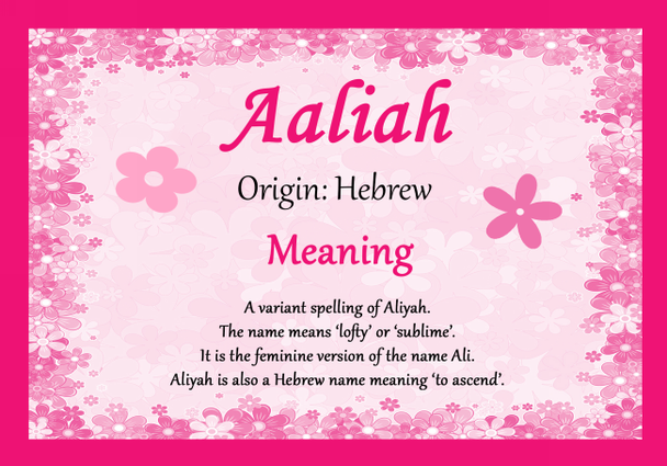 Aaliah Personalised Name Meaning Certificate