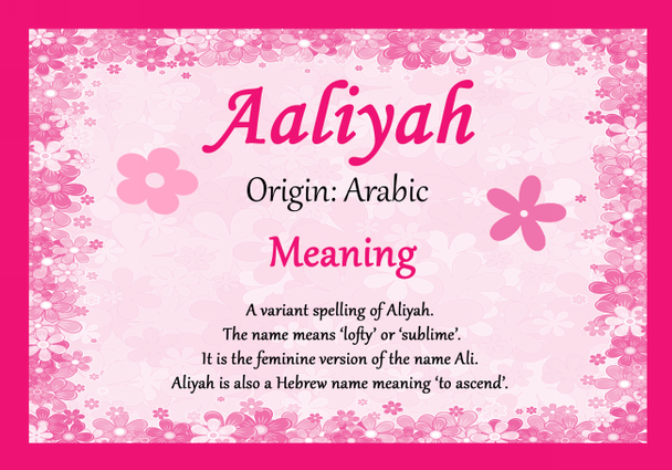 Aaliyah Personalised Name Meaning Certificate