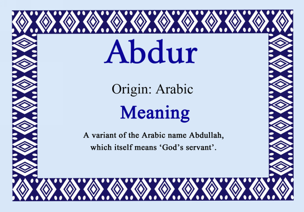 Abdur Personalised Name Meaning Certificate