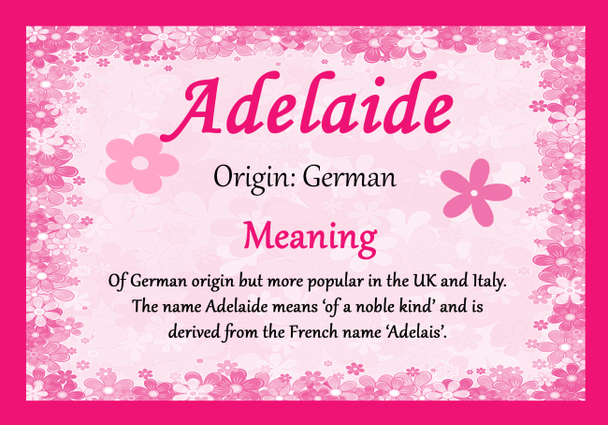 Adelaide Personalised Name Meaning Certificate