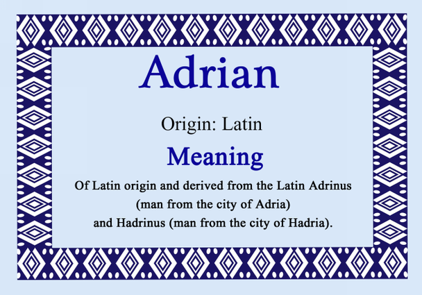 Adrian Personalised Name Meaning Certificate