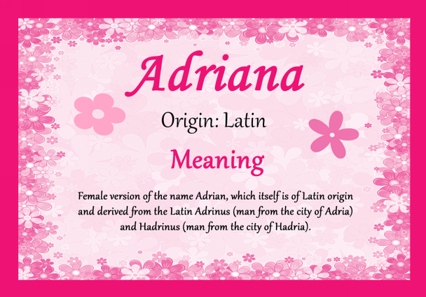 Adriana Personalised Name Meaning Certificate