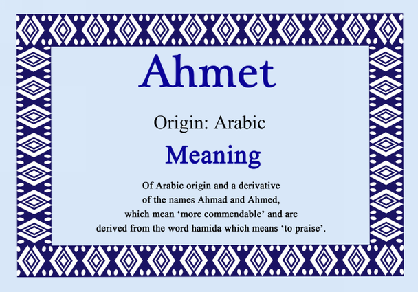 Ahmet Personalised Name Meaning Certificate