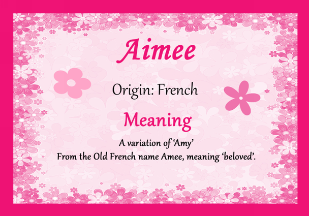 Aimee Personalised Name Meaning Certificate