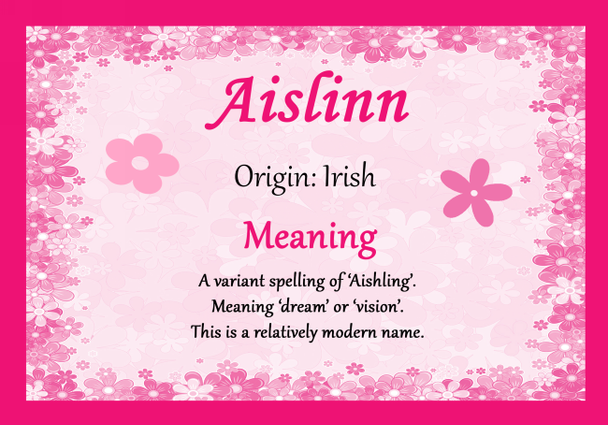 Aislinn Personalised Name Meaning Certificate