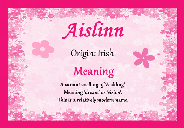 Aislinn Personalised Name Meaning Certificate Aislinn Personalised Name Meaning Certificate