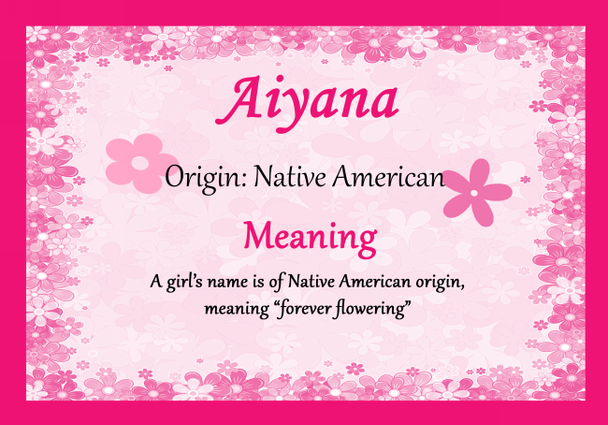 Aiyana Personalised Name Meaning Certificate