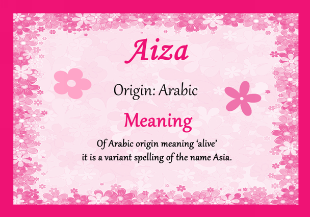 Aiza Personalised Name Meaning Certificate