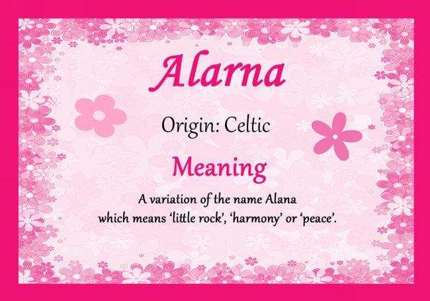 Alarna Personalised Name Meaning Certificate