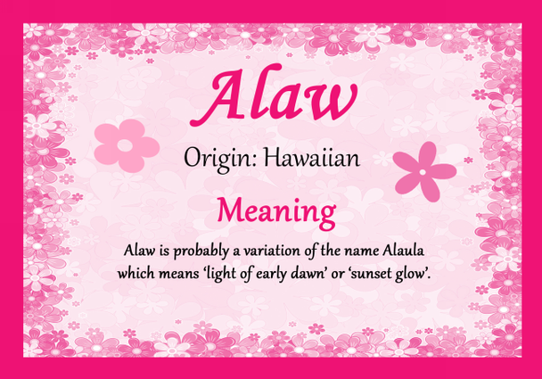 Alaw Personalised Name Meaning Certificate