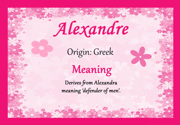 Alexandre Personalised Name Meaning Certificate