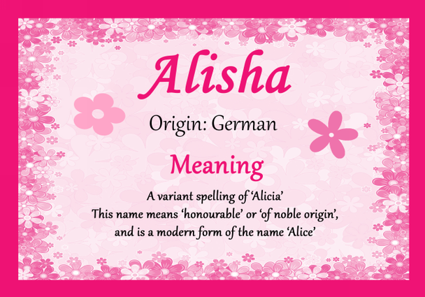 Alisha Personalised Name Meaning Certificate