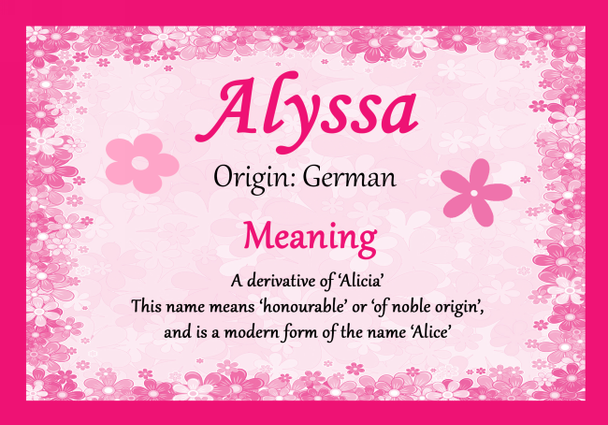Alyssa Personalised Name Meaning Certificate