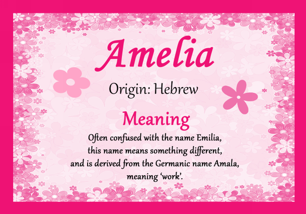 Amelia Personalised Name Meaning Certificate
