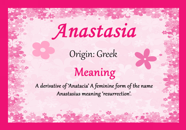 Anastasia Personalised Name Meaning Certificate