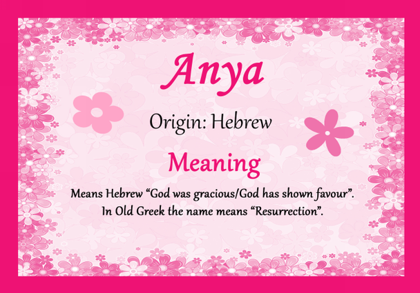 Anya Personalised Name Meaning Certificate Anya Personalised Name Meaning Certificate