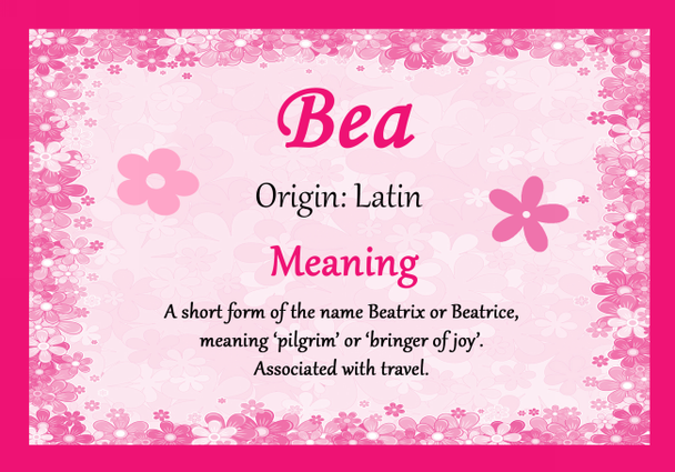 Bea Personalised Name Meaning Certificate