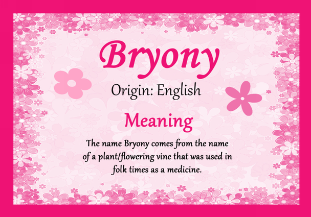 Bryony Personalised Name Meaning Certificate