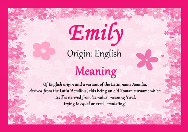 Emily Personalised Name Meaning Certificate