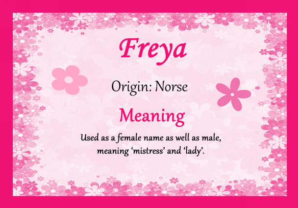 Freya Personalised Name Meaning Certificate