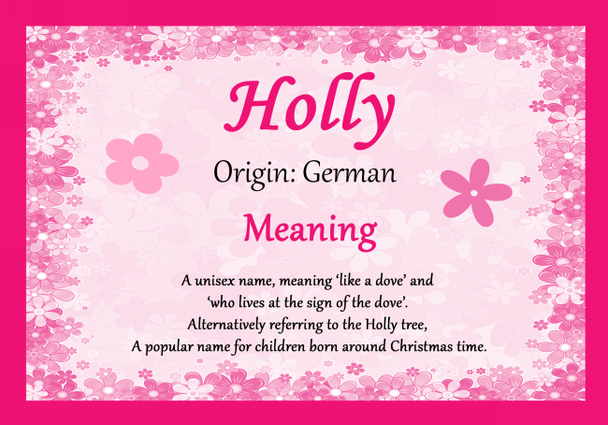 Holly Personalised Name Meaning Certificate