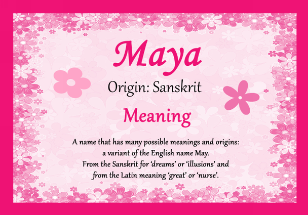 Maya Personalised Name Meaning Certificate