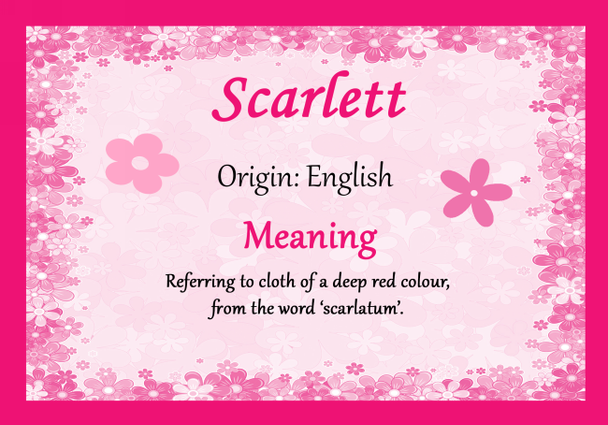 Scarlett Personalised Name Meaning Certificate