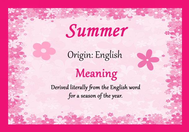Summer Personalised Name Meaning Certificate