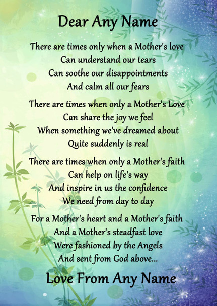 Green & Blue A Mothers Faith Personalised Poem Certificate