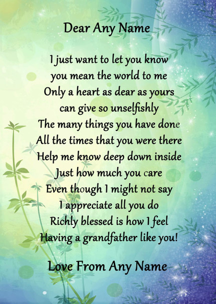 Green & Blue Grandfather Personalised Poem Certificate