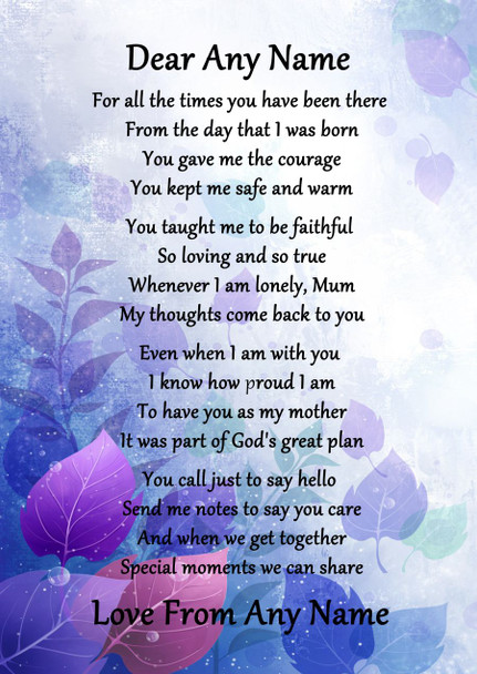 Purple Caring Mother Personalised Poem Certificate