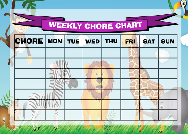 Weekly Chore Rota Task Reward Chart Animal Jungle