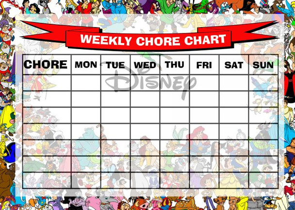 Weekly Chore Rota Task Reward Chart Disney