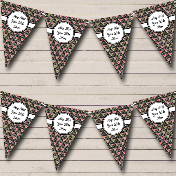 Black And Pink Shabby Chic Floral Wedding Bunting
