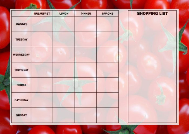 Weekly Meal Menu Diet Planner Chart Tomatoes