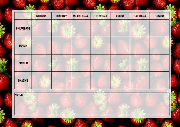 Weekly Meal Planner Chart Strawberry
