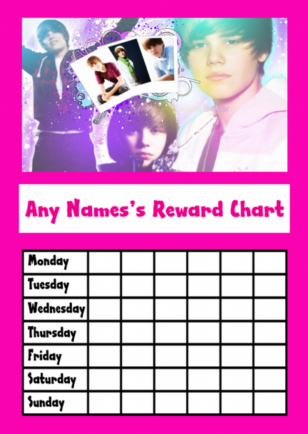 Pink Justin Bieber Star Sticker Reward Chart