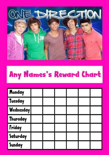 Pink One Direction Star Sticker Reward Chart