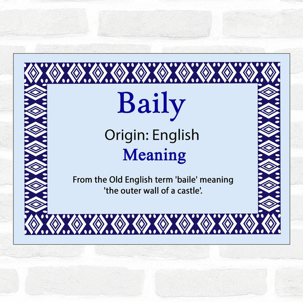Baily Name Meaning Blue Certificate