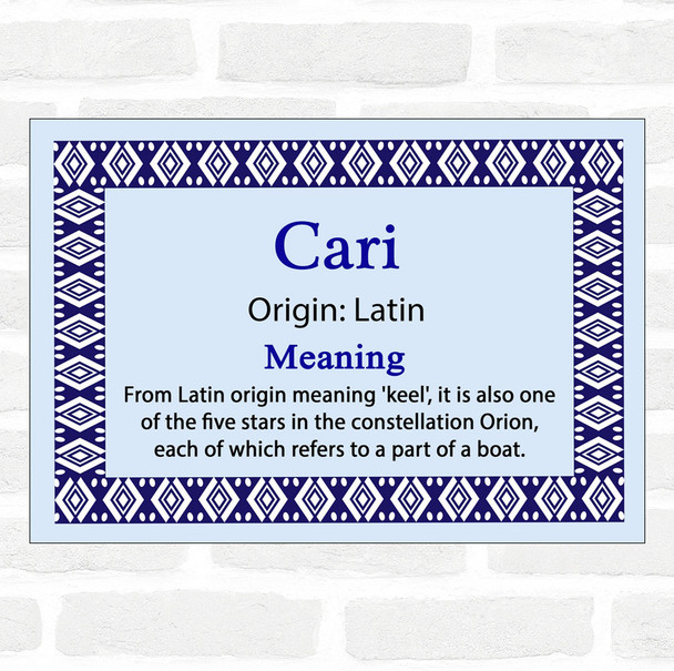 Cari Name Meaning Blue Certificate